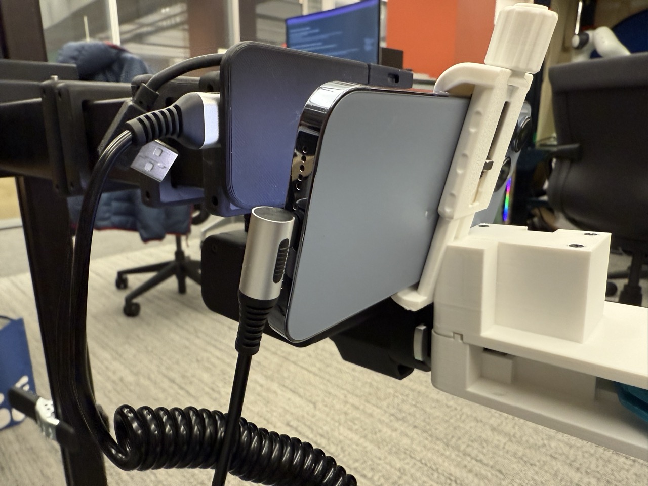 iPhone connected to the robot via USB
